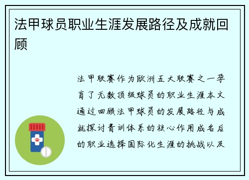 法甲球员职业生涯发展路径及成就回顾